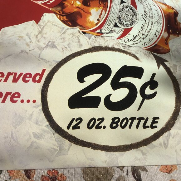 Budweiser Beer Sign - Metal Budweiser Beer Sign - Mancave Sign - .25 cent beer - Picture 3 of 4